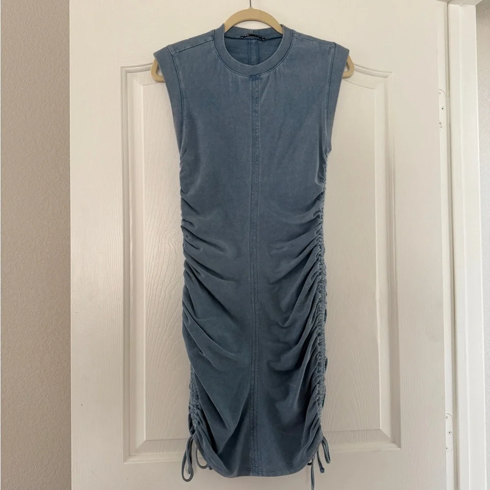 Zara Blue Ruched Bodycon Mini Dress - Picture 1 of 1